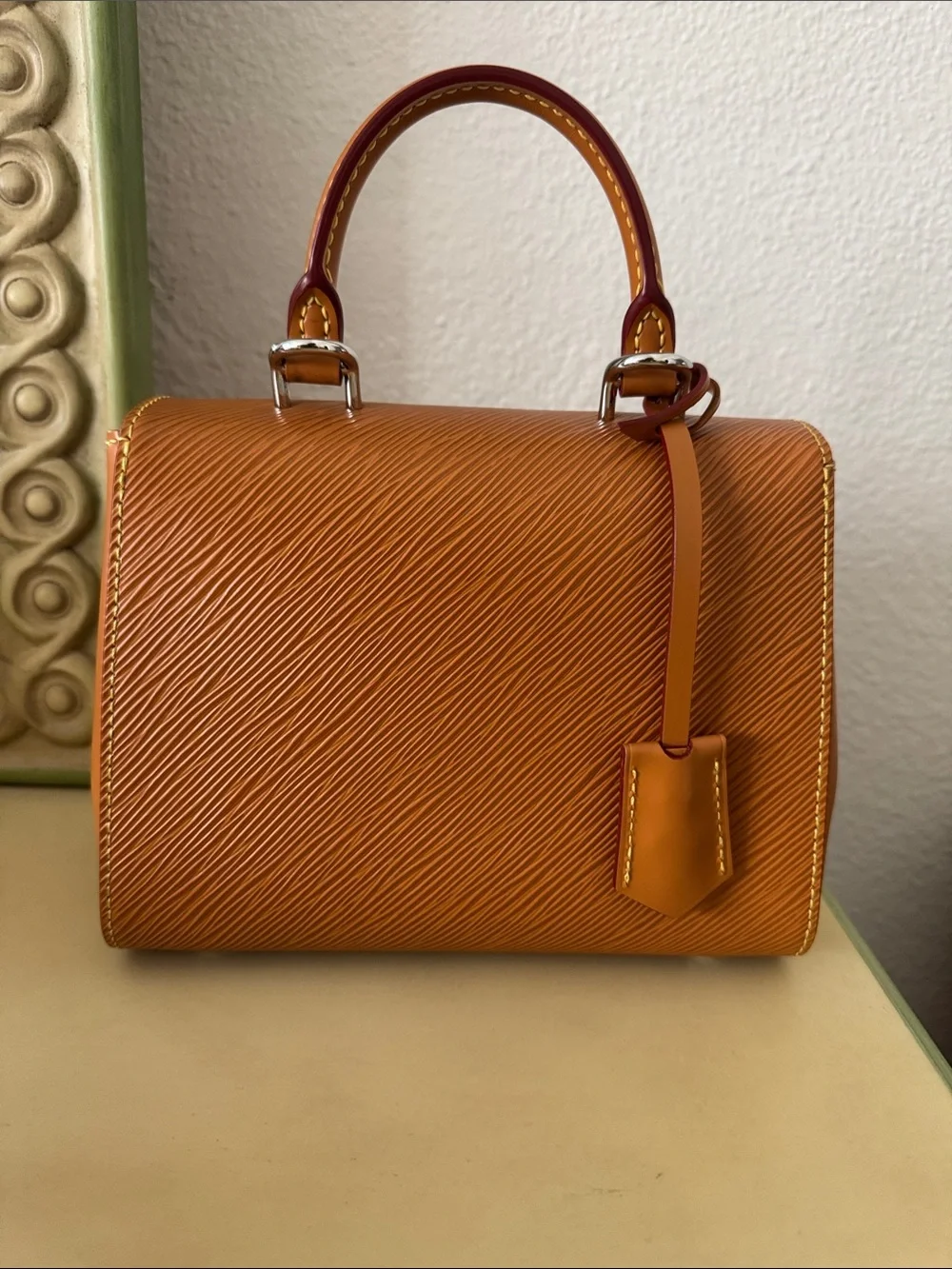 Louis Vuitton Brown Epi Leather Top Handle Satchel with Branded Strap